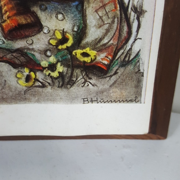 Original Sealed Package Wall Hanging Vintage Hummel Print on Wood Plaque Little Boy on Fence with Birds 5x7x.75 inches Packagin